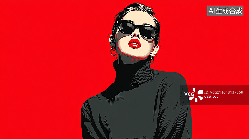 【AI数字艺术】戴墨镜的时尚潮流女郎肖像插画图片素材