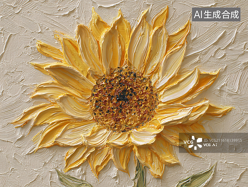 【AI数字艺术】盛开的向日葵手绘厚涂油画图片素材