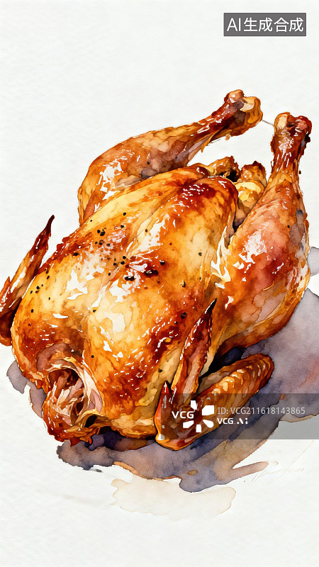 【AI数字艺术】烤鸡水彩画图片素材