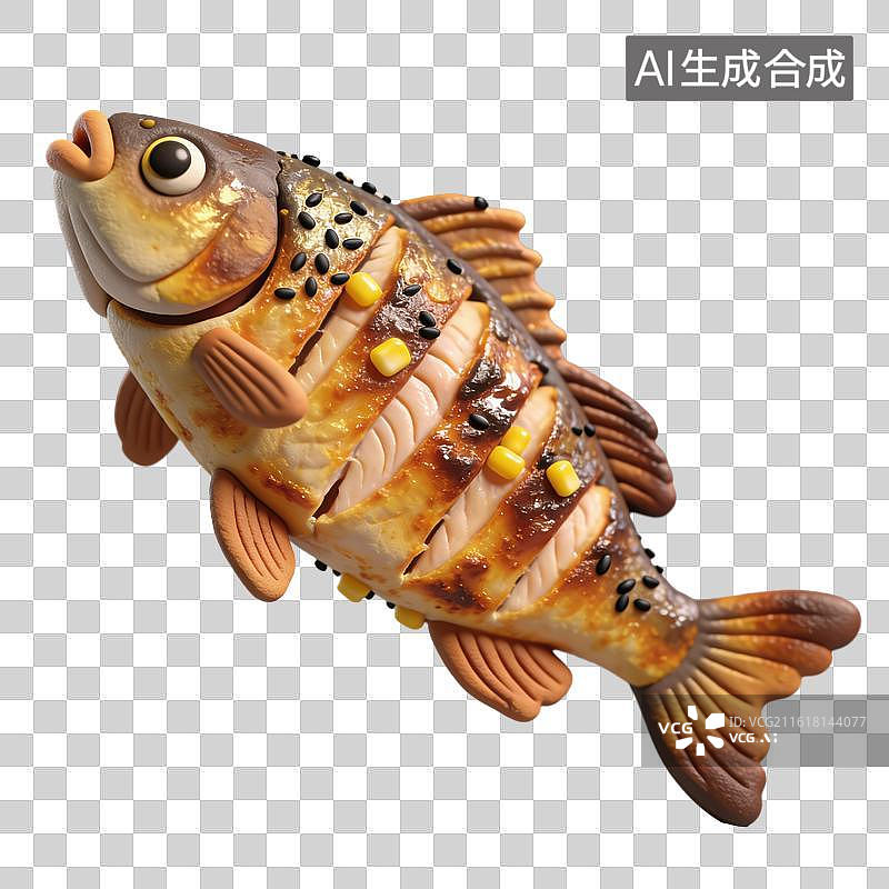 【AI数字艺术】3D立体红烧鱼元素图片素材