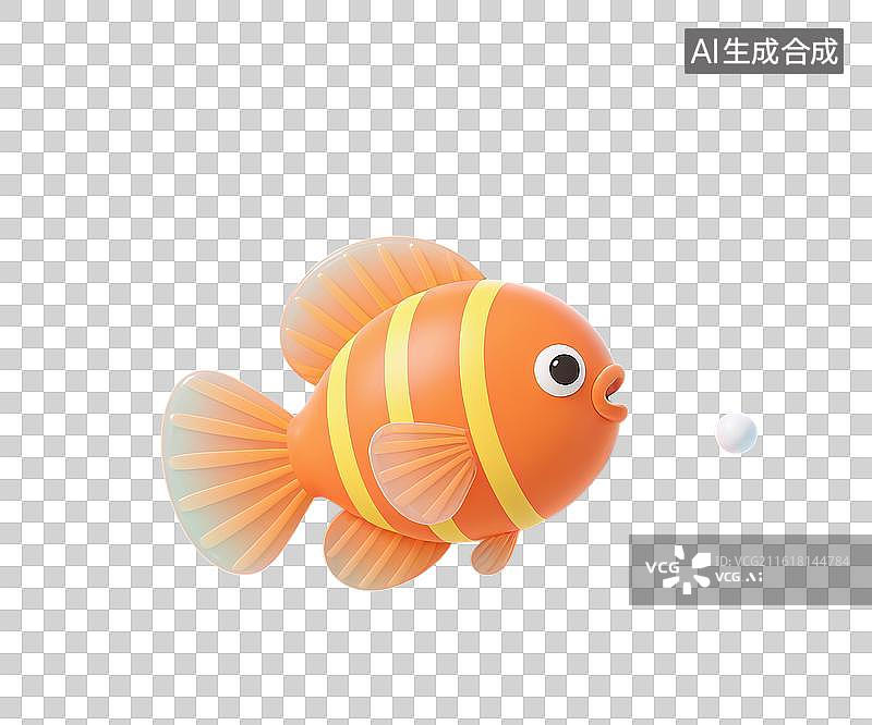 【AI数字艺术】3D三维海水中吐泡泡的鱼元素图片素材