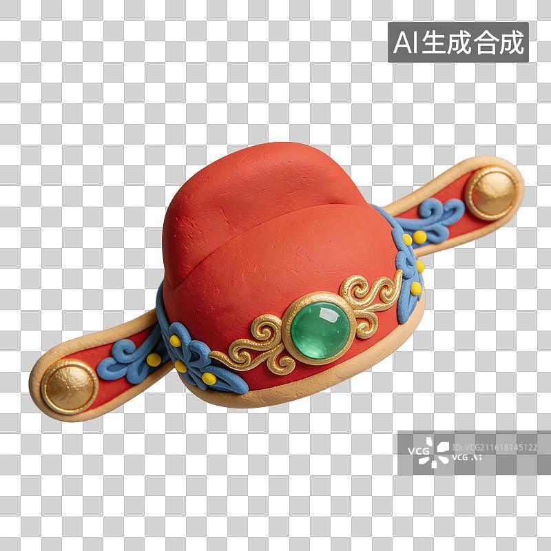【AI数字艺术】3D粘土风中式传统官帽古典韵味与喜庆吉祥寓意元素图片素材
