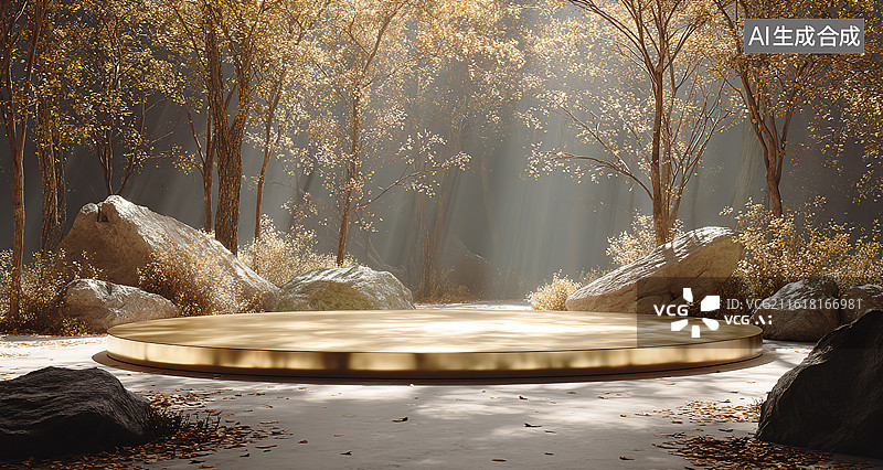 【AI数字艺术】森林中的圆形光斑平台图片素材