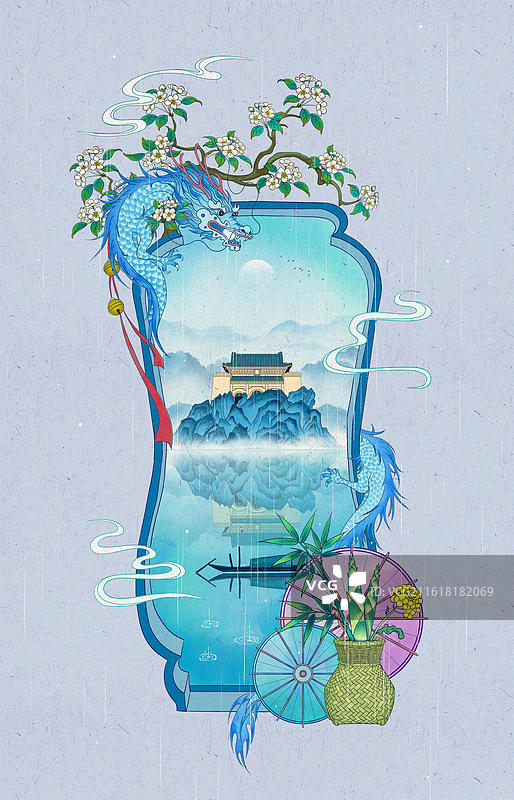 园林葫芦门雨水节气框景-南京中山陵图片素材