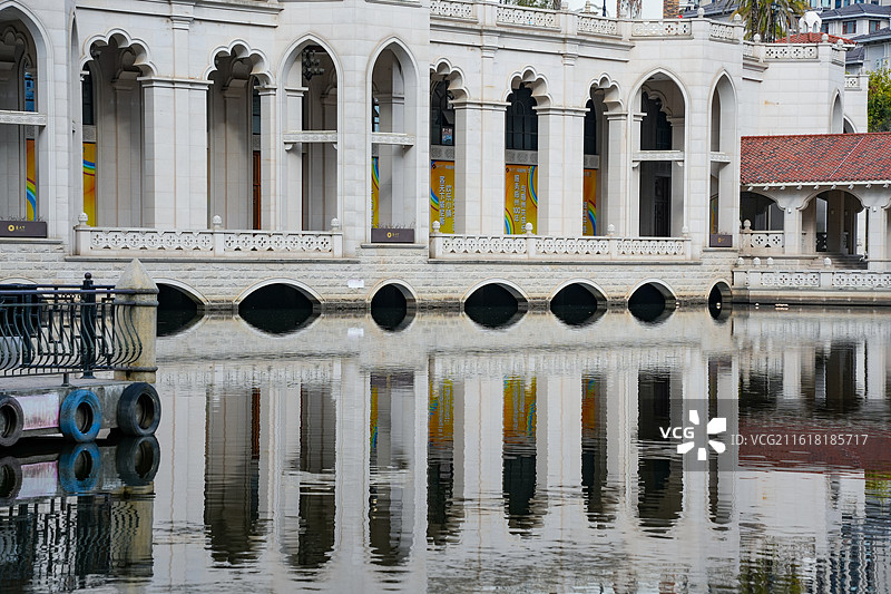 威尼斯水城客天下城市风光与水面倒影图片素材