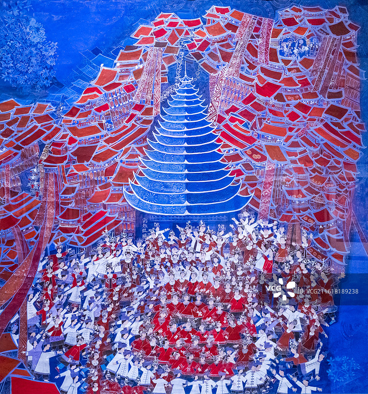 中国国家博物馆2025年农民画大展《侗魅》128X120cm水彩纸，国画颜料2025年图片素材