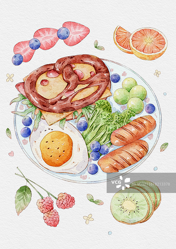 水彩手绘早餐插画图片素材