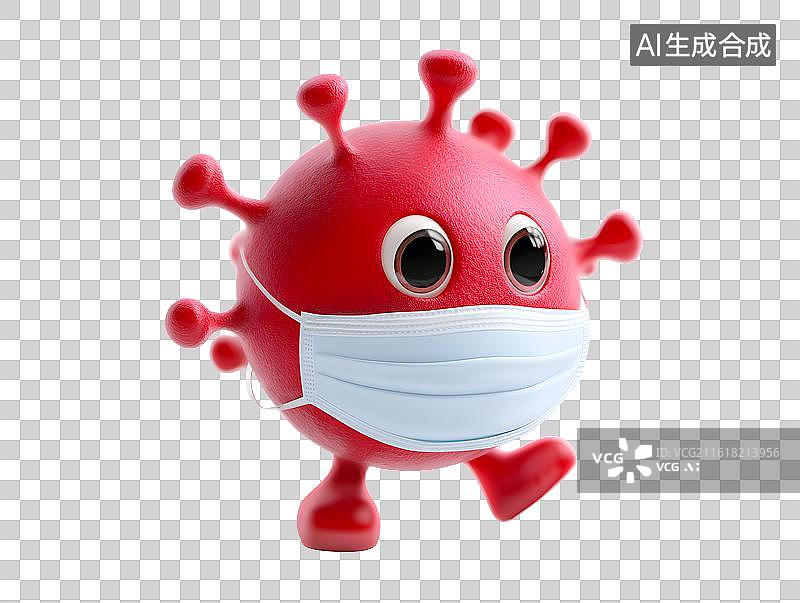 【AI数字艺术】一个红色卡通病毒戴着口罩图片素材