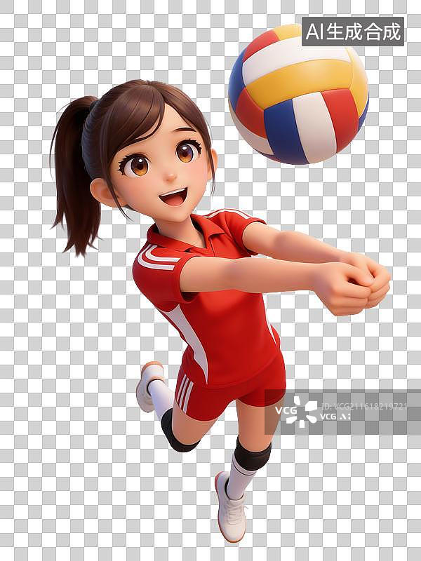 【AI数字艺术】3D卡通大透视女子运动—排球图片素材