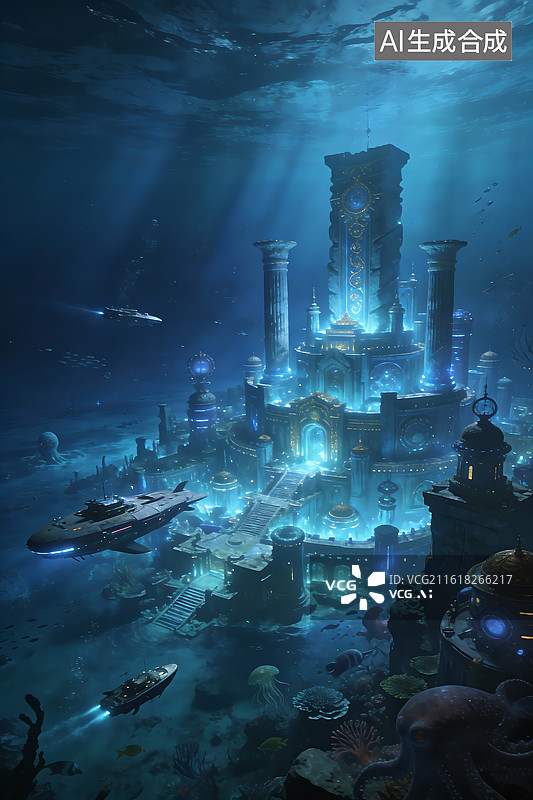 【AI数字艺术】深海遗迹城市幻想场景图片素材