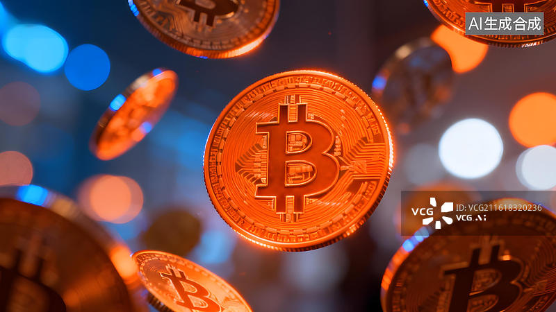 【AI数字艺术】比特币金币悬浮动态场景图片素材
