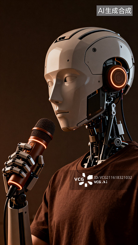 【AI数字艺术】机器人手持麦克风进行语音交互演示图片素材