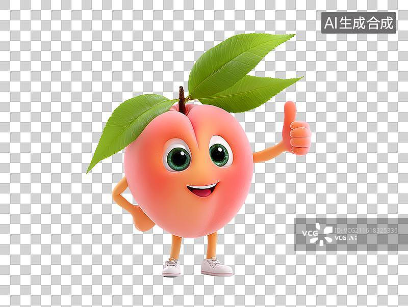 【AI数字艺术】一个拟人化卡通桃子竖起大拇指图片素材