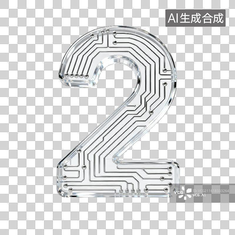 【AI数字艺术】透明电路板数字2图片素材