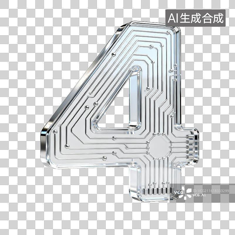 【AI数字艺术】透明电路板数字4图片素材