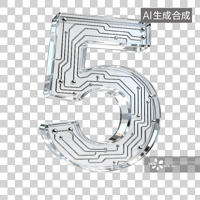 【AI数字艺术】透明电路板数字5图片素材