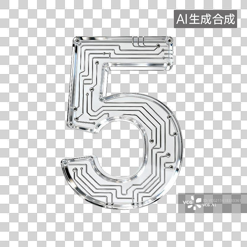 【AI数字艺术】透明电路板数字5图片素材