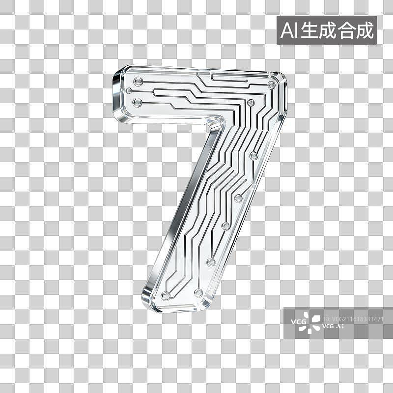【AI数字艺术】透明电路板数字7图片素材