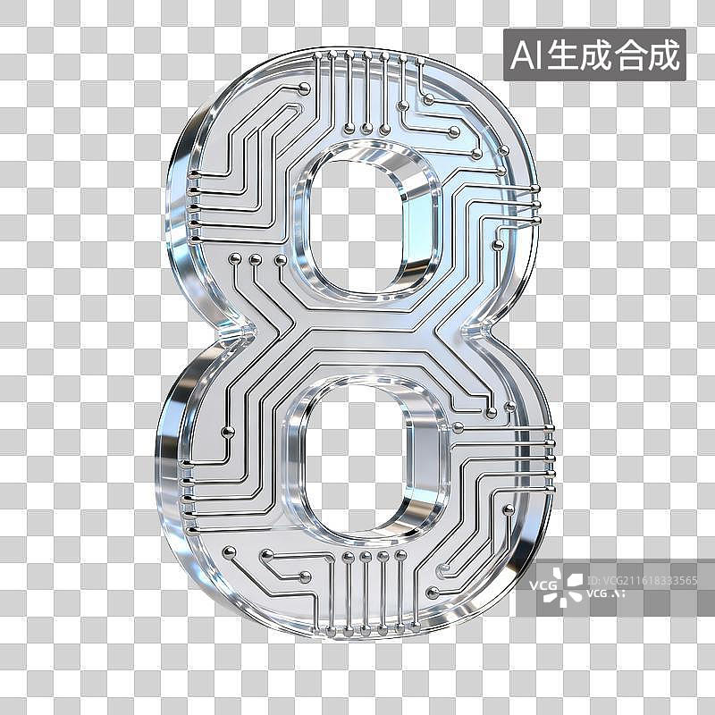 【AI数字艺术】透明电路板数字8图片素材