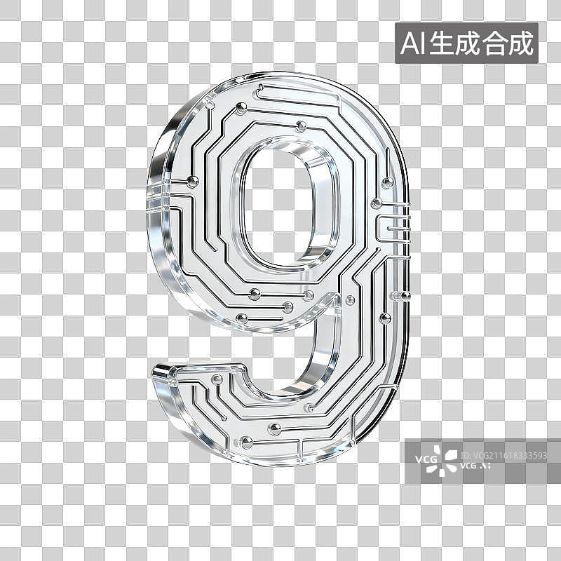 【AI数字艺术】透明电路板数字9图片素材
