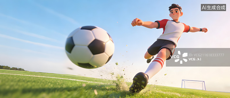 【AI数字艺术】3D超广角夸张视角足球运动插画图片素材