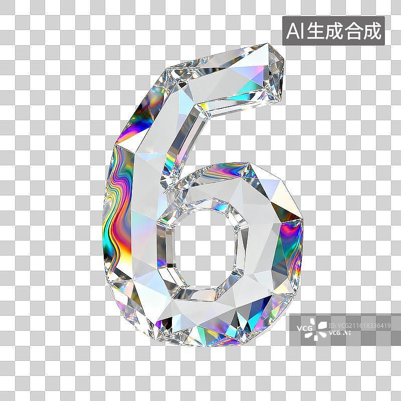 【AI数字艺术】水晶钻石数字6图片素材