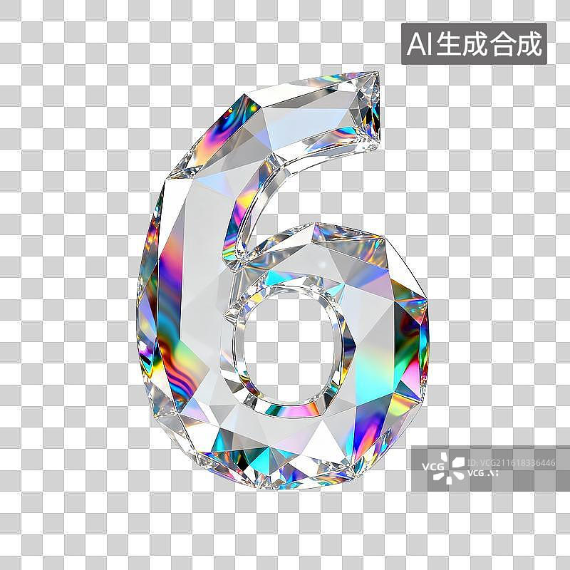 【AI数字艺术】水晶钻石数字6图片素材