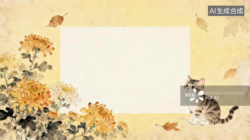 【AI数字艺术】猫咪与菊花的秋日画面图片素材