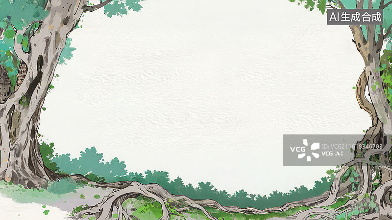 【AI数字艺术】森林树根环绕的自然背景图片素材