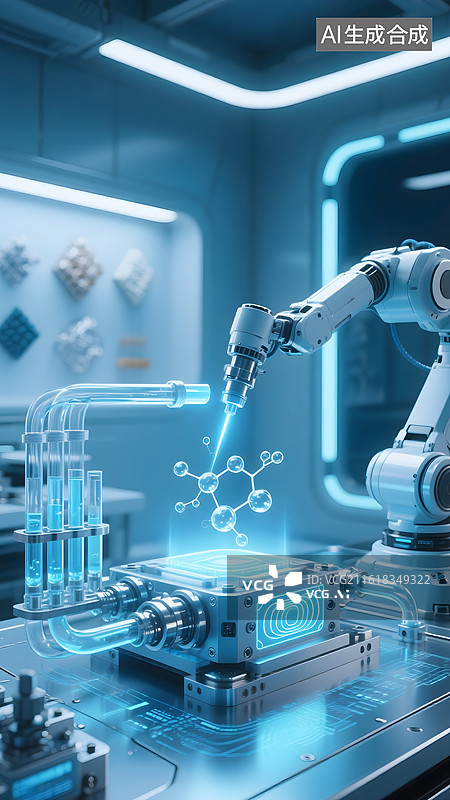 【AI数字艺术】AIGC：未来科技实验室人工智机械手臂，生物科技，量子科技，背景图片素材