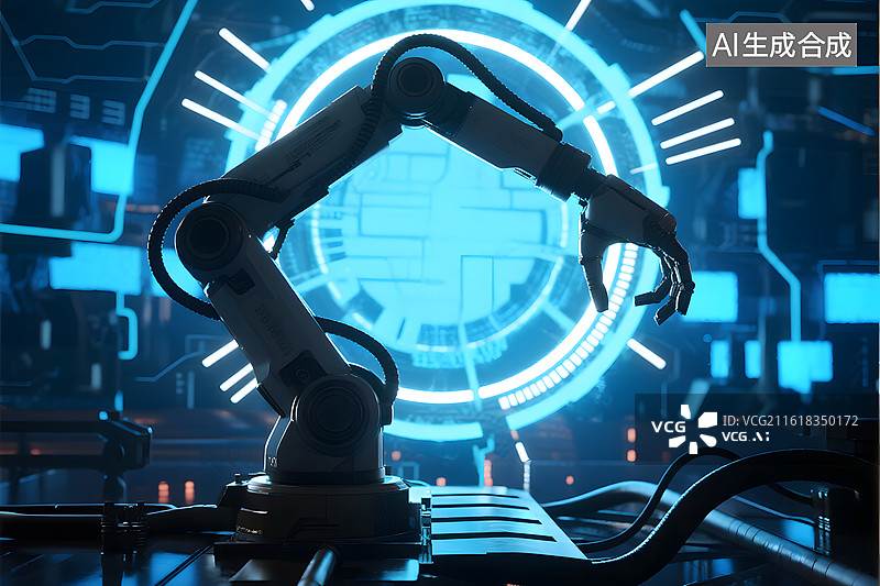 【AI数字艺术】科技感机械手臂触摸界面图片素材