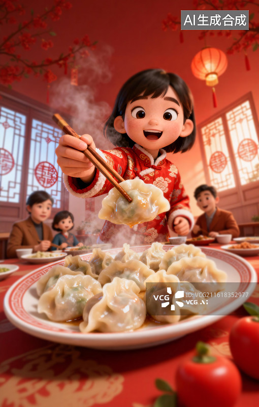 【AI数字艺术】吃饺子，年夜饭饺子，初一饺子，冬至饺子图片素材