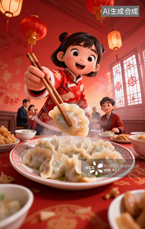 【AI数字艺术】吃饺子，年夜饭饺子，初一饺子，冬至饺子图片素材