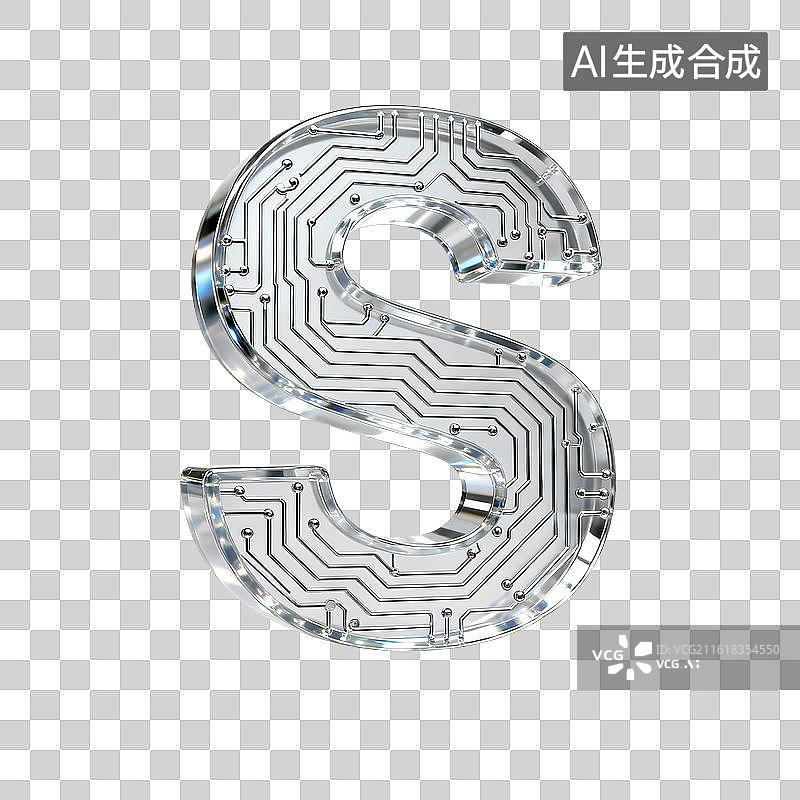 【AI数字艺术】电路板图案水晶字母s图片素材