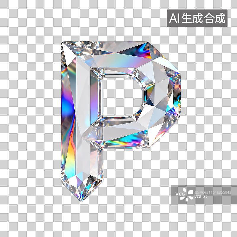 【AI数字艺术】3D水晶字母p图片素材
