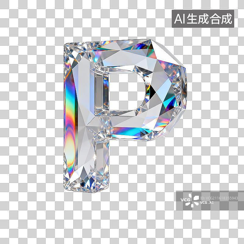 【AI数字艺术】3D水晶字母p图片素材