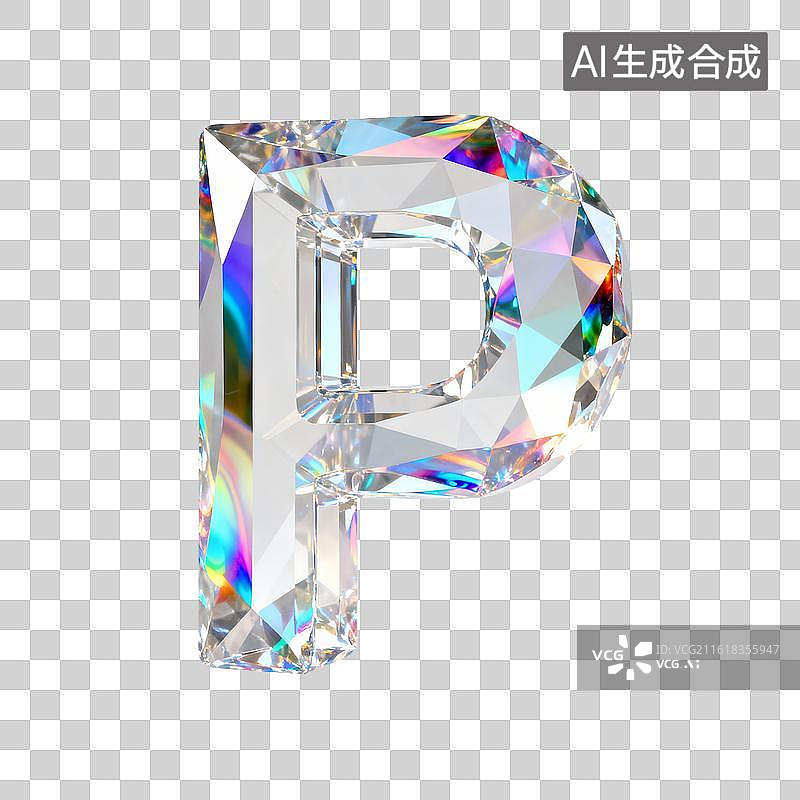 【AI数字艺术】3D水晶字母p图片素材