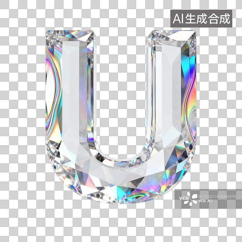 【AI数字艺术】3D水晶字母u图片素材