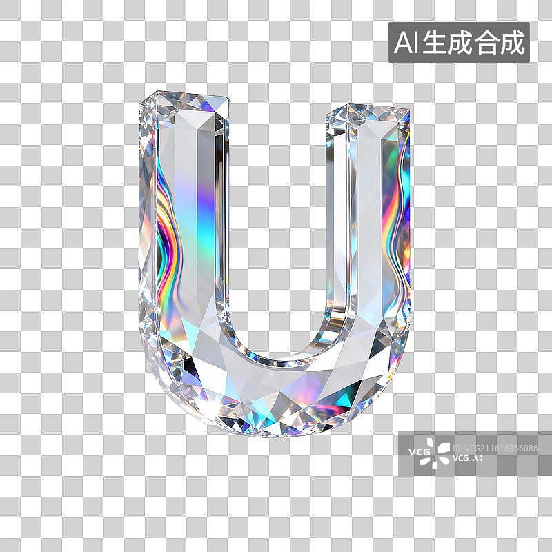 【AI数字艺术】3D水晶字母u图片素材