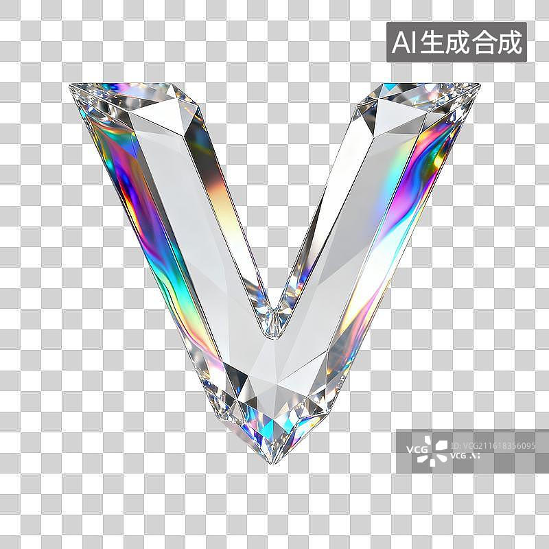 【AI数字艺术】3D水晶字母v图片素材