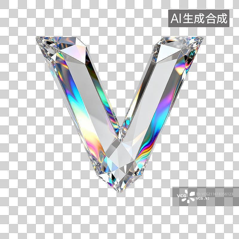【AI数字艺术】3D水晶字母v图片素材