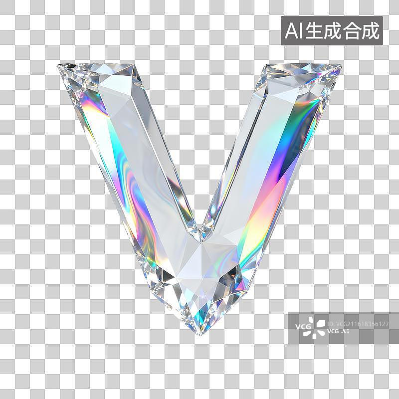 【AI数字艺术】3D水晶字母v图片素材
