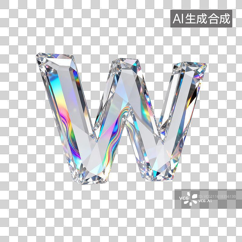 【AI数字艺术】3D水晶字母w图片素材