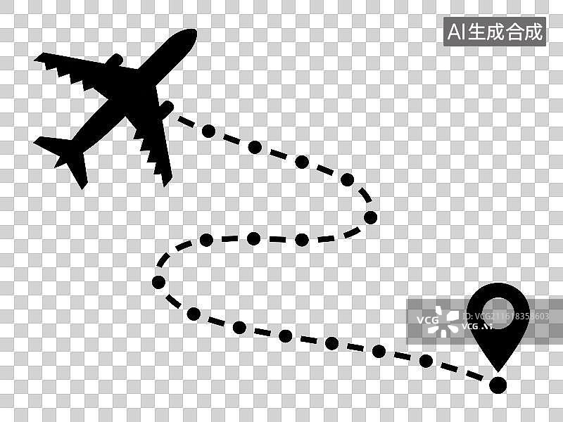 【AI数字艺术】3D渲染免抠图形元素简约旅行交通符号黑色飞机航线定位图标图片素材