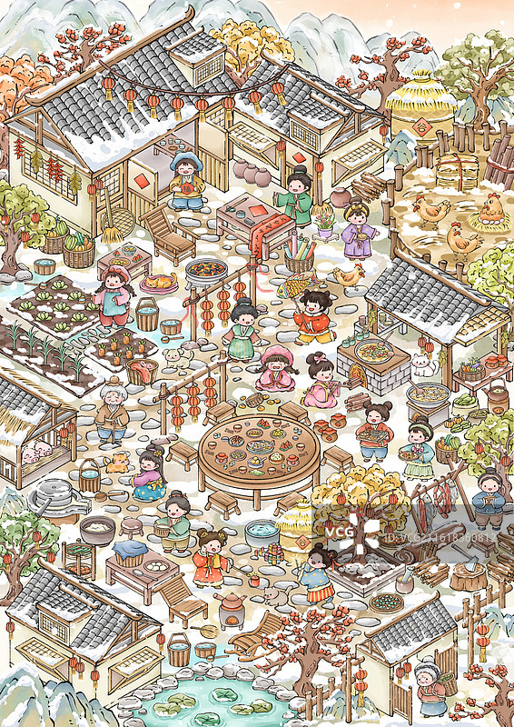 在小院里一起过年啦图片素材