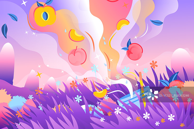 卡通春季春天踏青春游旅行旅游情人节约会情侣浪漫爱情送礼电商消费促销优惠活动购物节自然风景渐变矢量插画图片素材