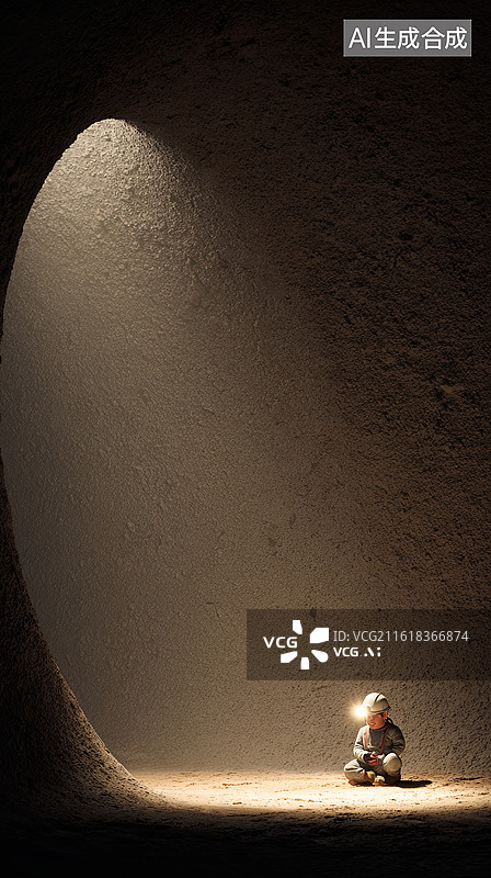 【AI数字艺术】洞穴中静坐的人物图片素材