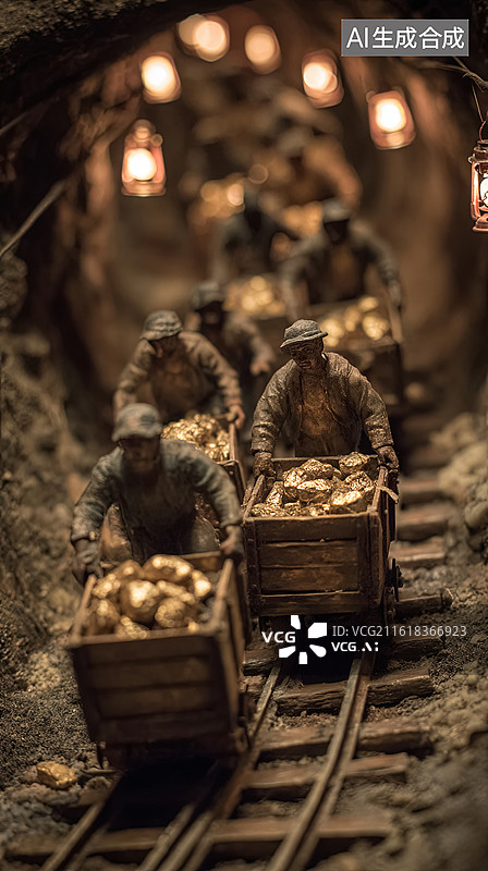 【AI数字艺术】矿工在隧道中运输矿石图片素材