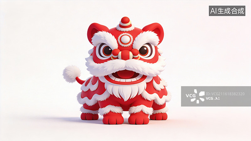 【AI数字艺术】红色舞狮玩偶卡通形象图片素材