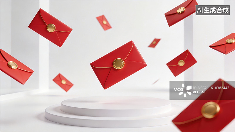 【AI数字艺术】红色信封在空中飘浮图片素材